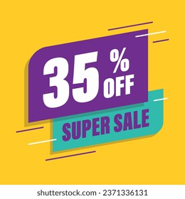 Thirty five 35% percent purple and green sale tag vector