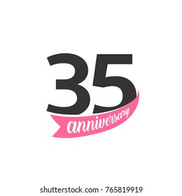 Thirty five Anniversary vector logo. Number 35. Illustration for greeting card, invitation, poster, marriage, commemoration, certificate.