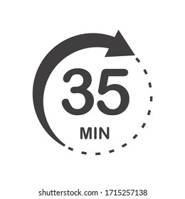 Thirty five minutes icon. Symbol for product labels. Different uses such as cooking time, cosmetic or chemical application time, waiting time...