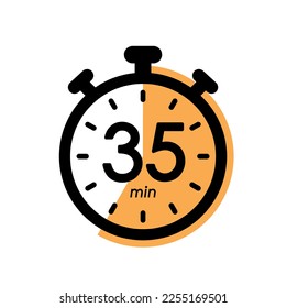 icono de cronómetro de treinta y cinco minutos, símbolo de temporizador, tiempo de cocción, tiempo de aplicación cosmética o química, 35 minutos de espera ilustración vectorial