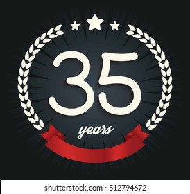 Thirty five years anniversary banner. 35th anniversary logo. Vector illustration.