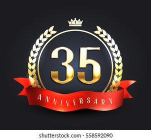 Thirty five years anniversary banner. 35th anniversary logo. Vector illustration.