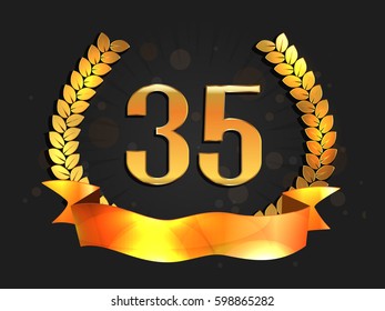 Thirty five years anniversary banner. 35th anniversary logo. Vector illustration.