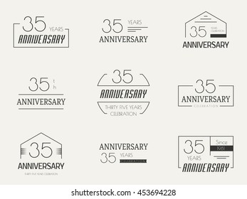 Thirty five years anniversary celebration logotype. 35th anniversary logo collection.