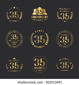 Thirty five years anniversary celebration logotype. 35th anniversary logo collection.