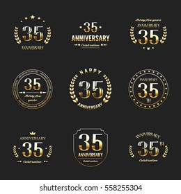 Thirty five years anniversary celebration logotype. 35th anniversary logo collection.