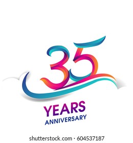 thirty five years anniversary celebration logotype blue and red colored. 35th birthday logo on white background.