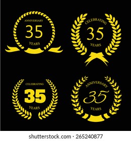 Thirty five years anniversary laurel gold  wreath vector set