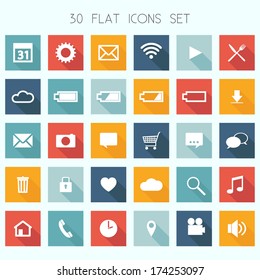 Thirty Flat Design Icons Set - Web, Mobile, App - vector EPS10