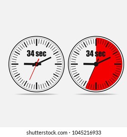 Thirty Four Seconds Clock on grey background. Two options.