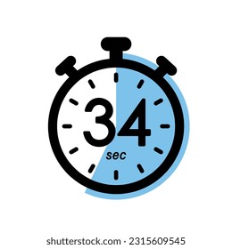 thirty four seconds stopwatch icon, timer symbol, 34 sec waiting time vector illustration