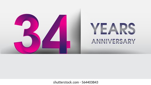thirty four years Anniversary celebration logo, flat design isolated on white background, vector elements for banner, invitation card for 34th birthday party