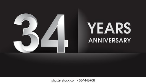 thirty four years Anniversary celebration logo, flat design isolated on black background, vector elements for banner, invitation card for celebrating 34th birthday party