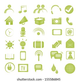 thirty green icons for web usage in white background