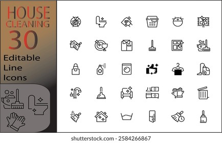 thirty icons set house cleaning