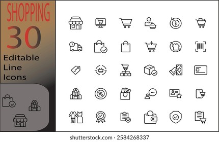 thirty icons shopping set vector