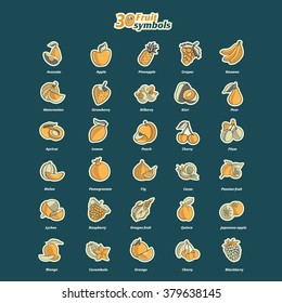 Thirty Isolated Cartoon Fruit Symbols