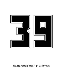 thirty nine number vector, number 39  on the sport player's t-shirt template, template logo numeric on clothes