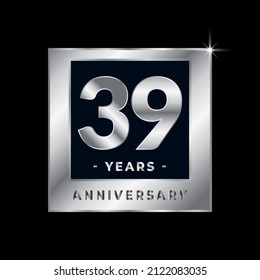 Thirty Nine Years Anniversary Celebration Luxury Black and Silver Logo Emblem Isolated Vector
