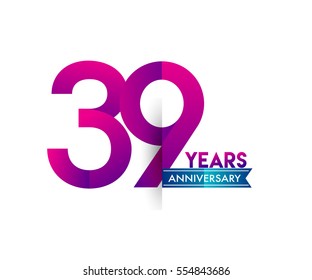 thirty nine years anniversary celebration logotype colorfull design with blue ribbon, 39th birthday logo on white background