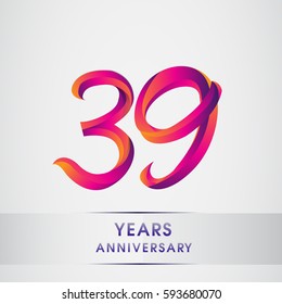 thirty nine years anniversary celebration logotype colorfull design, 39th birthday logo on white background