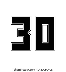 thirty number vector, 30 numbers on the player's t-shirt template, logo numeric on clothes,
