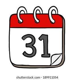 thirty one calendar / cartoon vector and illustration, hand drawn style, isolated on white background.