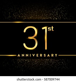 thirty one years anniversary celebration logotype. 31st anniversary logo with confetti golden colored isolated on black background, vector design for greeting card and invitation card