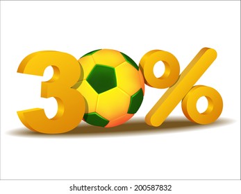 thirty percent discount icon with Brazil soccer ball