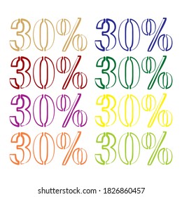 Thirty Percent Vector Illustration. A Discount Of Thirty Percent. 30 Percent Outline Vector Sign