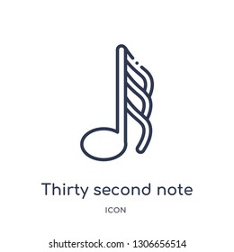 thirty second note icon from music and media outline collection. Thin line thirty second note icon isolated on white background.