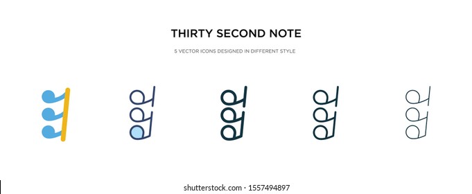 thirty second note rest icon in different style vector illustration. two colored and black thirty second note rest vector icons designed in filled, outline, line and stroke style can be used for