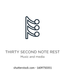 Thirty second note rest icon. Thin linear thirty second note rest outline icon isolated on white background from music and media collection. Line vector sign, symbol for web and mobile