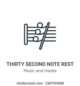 Thirty second note rest outline vector icon. Thin line black thirty second note rest icon, flat vector simple element illustration from editable music and media concept isolated on white background