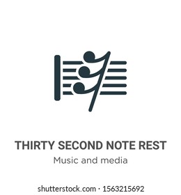 Thirty second note rest vector icon on white background. Flat vector thirty second note rest icon symbol sign from modern music and media collection for mobile concept and web apps design.