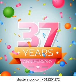 Thirty seven years anniversary celebration background. Anniversary ribbon