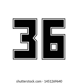 thirty six number vector, 36 numbers on the sport player's t-shirt template, template logo numeric on clothes