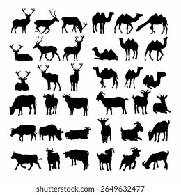 thirty six sets of silhouettes of cows, goats, camels, deer that you can use for breeding