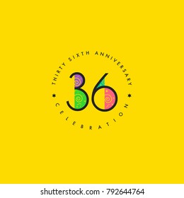 Thirty six years, 36th Anniversary Celebration Logo Design, Number 36 Icon Vector Template.