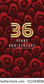 thirty six years anniversary wallpaper red background made of hearts vector illustration