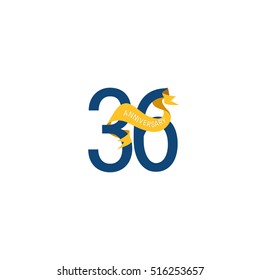 Thirty Six Years Anniversary with Yellow Ribbon. 36th Logo Celebration Isolated on White Background