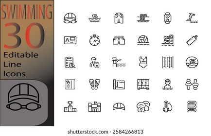 thirty swimming set icons vector