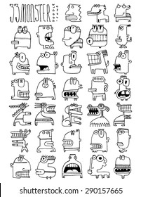 Thirty Three Doodle Icons Monster Simple Stock Vector Royalty Free 290157665