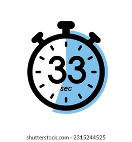icono de cronómetro de treinta y tres segundos, símbolo del temporizador, ilustración del vector de tiempo de espera de 33 segundos