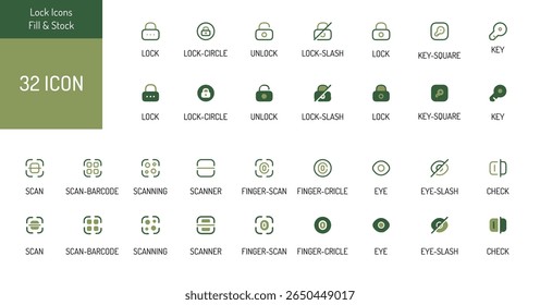 Thirty Two Olive Greenand Beige Security Scan Icons Lock Key Eye Barcode Scanner Finger Print