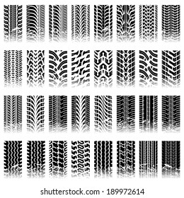 Thirty two piece set of tileable grunge tire track patterns svg