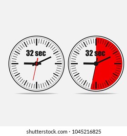 Thirty Two Seconds Clock on grey background. Two options.