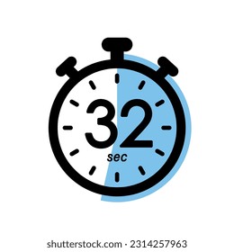 thirty two seconds stopwatch icon, timer symbol, 32 sec waiting time vector illustration