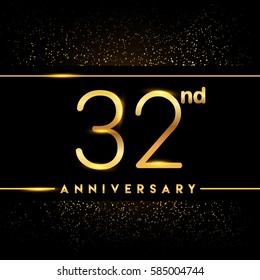 thirty two years anniversary celebration logotype. 32nd anniversary logo with confetti golden colored isolated on black background, vector design for greeting card and invitation card