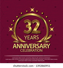 Thirty two years anniversary golden. anniversary template design for web, game ,Creative poster, booklet, leaflet, flyer, magazine, invitation card - Vector